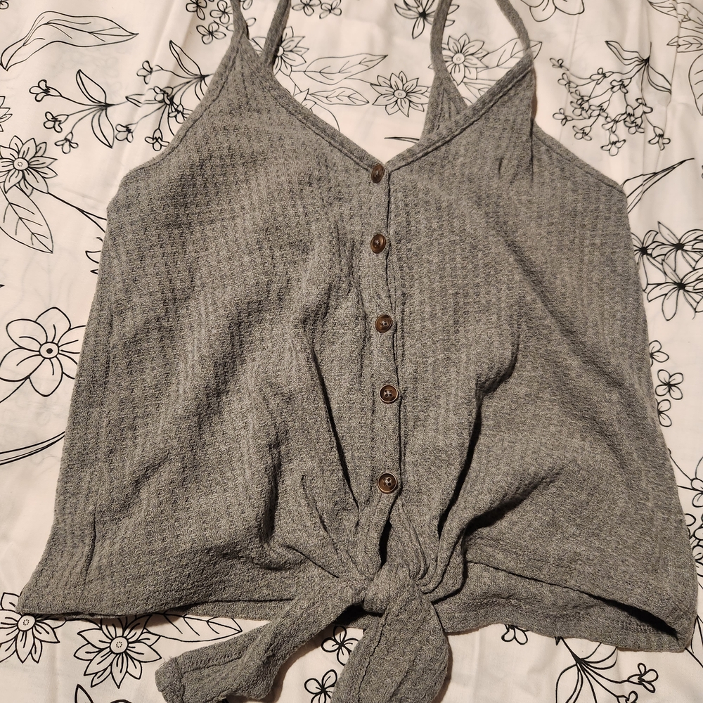 wild fable Gray Oversized Button Tie-Front Ribbed Cami
